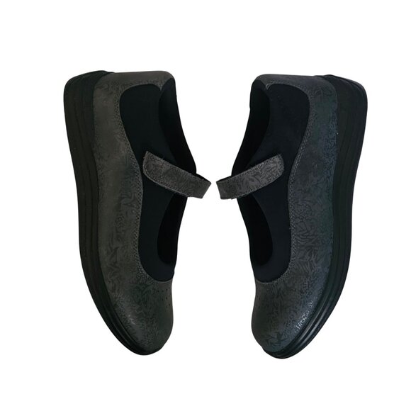 Drew Rose Black Metallic Foil Leather Hook & Loop Mary Jane Shoes Size 9W - Picture 6 of 11